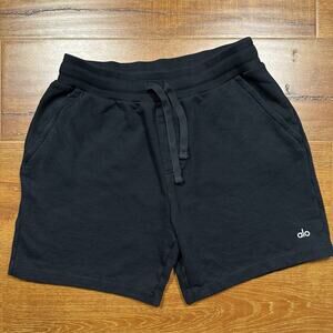 Alo Chill Shorts Mens M 6" Black Knit Drawstring Pockets Athleisure Gym Running